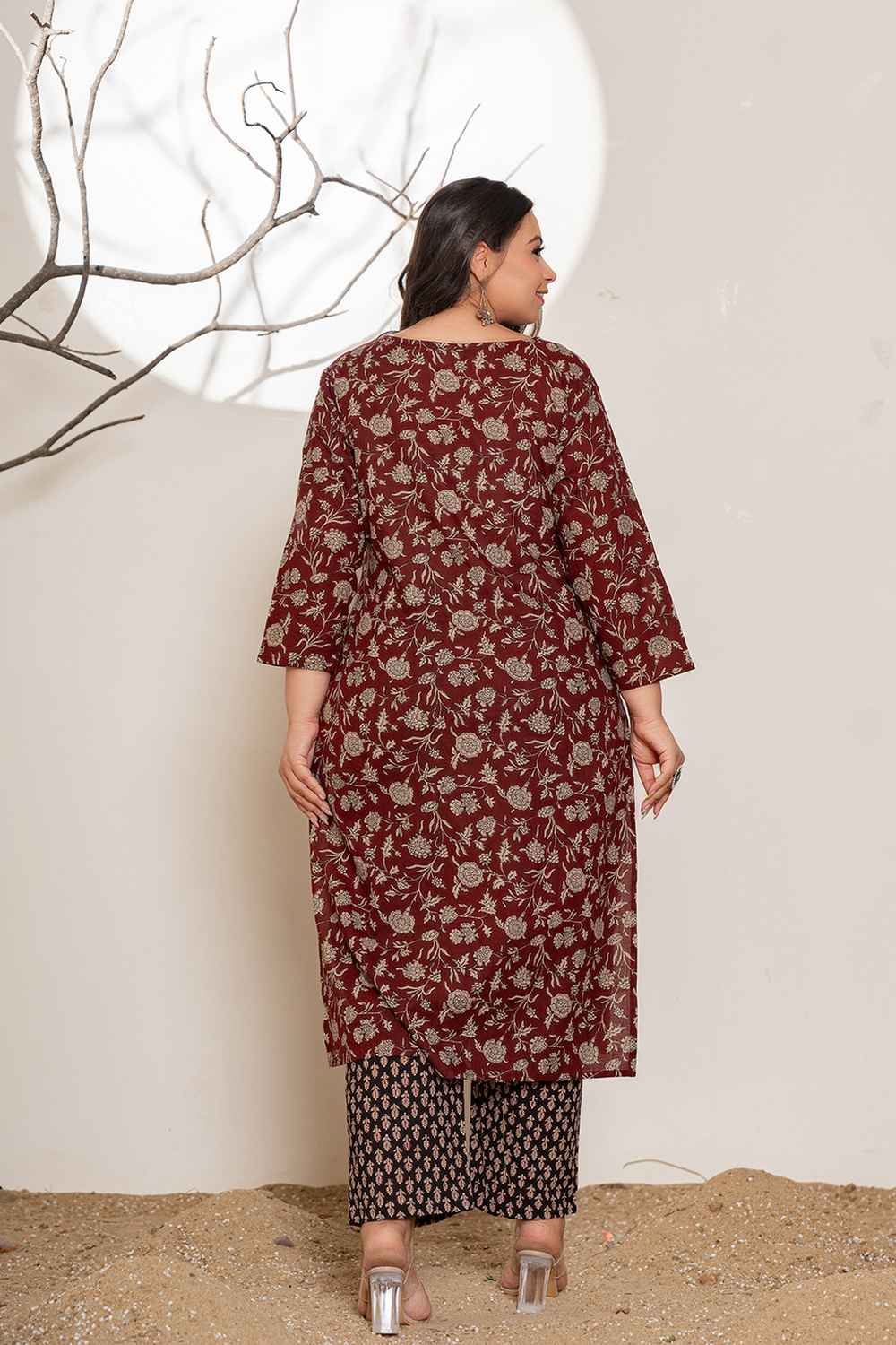 Red Floral Print Pure Cotton Kurta Set