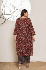 Red Floral Print Pure Cotton Kurta Set