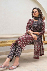 Red Floral Print Pure Cotton Kurta Set