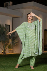 Green Leheriya Thread Work Silk Kurta Set