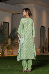 Green Leheriya Thread Work Silk Kurti Set