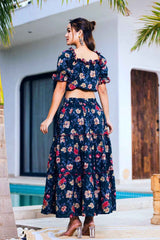 Blue Floral Print Cotton Co-Ord Sets