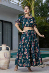 Green Floral Print Cotton Co-Ord Sets