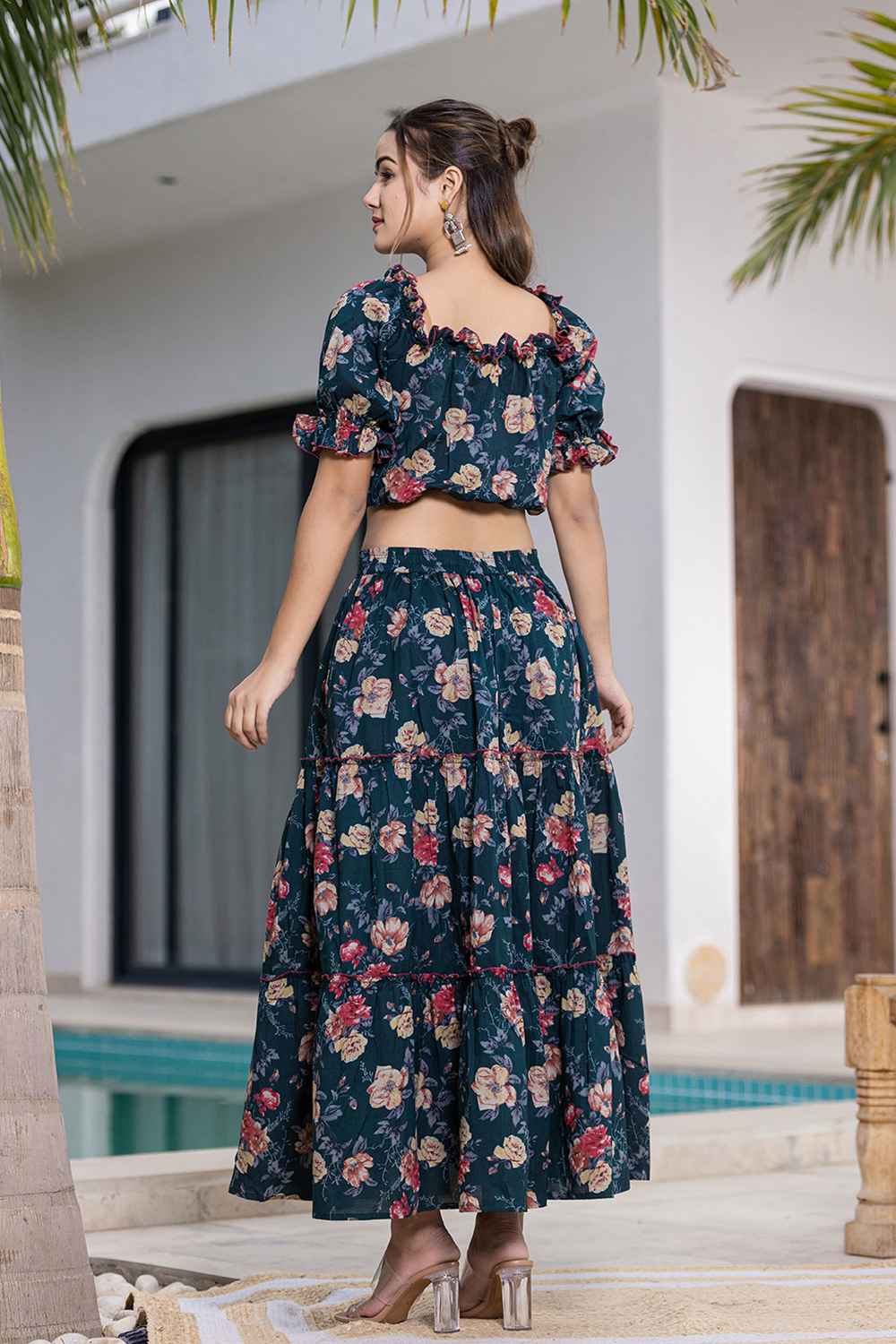 Green Floral Print Cotton Co-Ord Sets