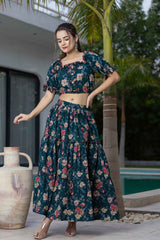 Green Floral Print Cotton Co-Ord Sets