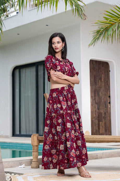 Red Floral Print Cotton Co-Ord Sets