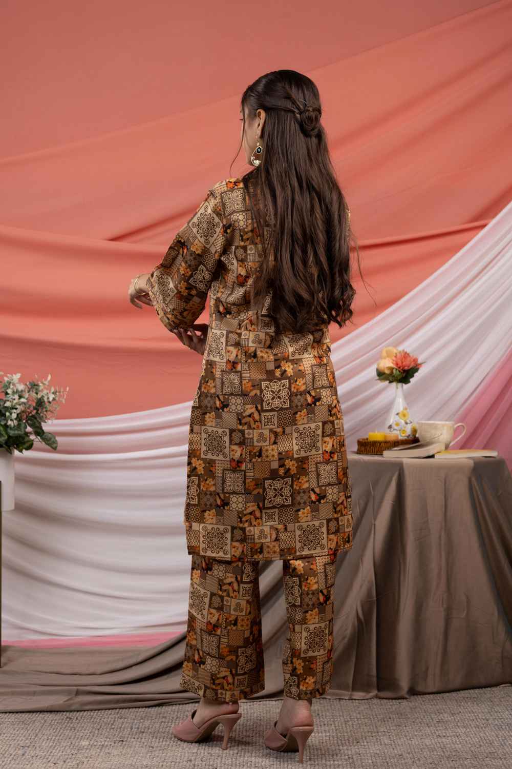 Brown Digital Print Cotton Co-Ord Set