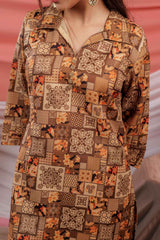 Brown Digital Print Cotton Co-Ord Set