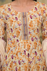 Yellow Geometric Print Zari Work Pure Cotton Kurta Set