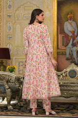 Pink Geometric Print Zari Work Pure Cotton Kurta Set