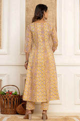 Yellow Floral Print Pure Cotton Kurta Set