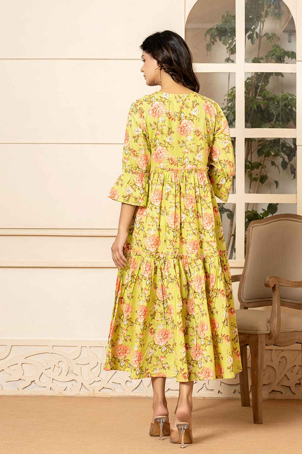 Green Floral Print Pure Cotton Dress