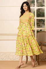 Green Floral Print Pure Cotton Dress