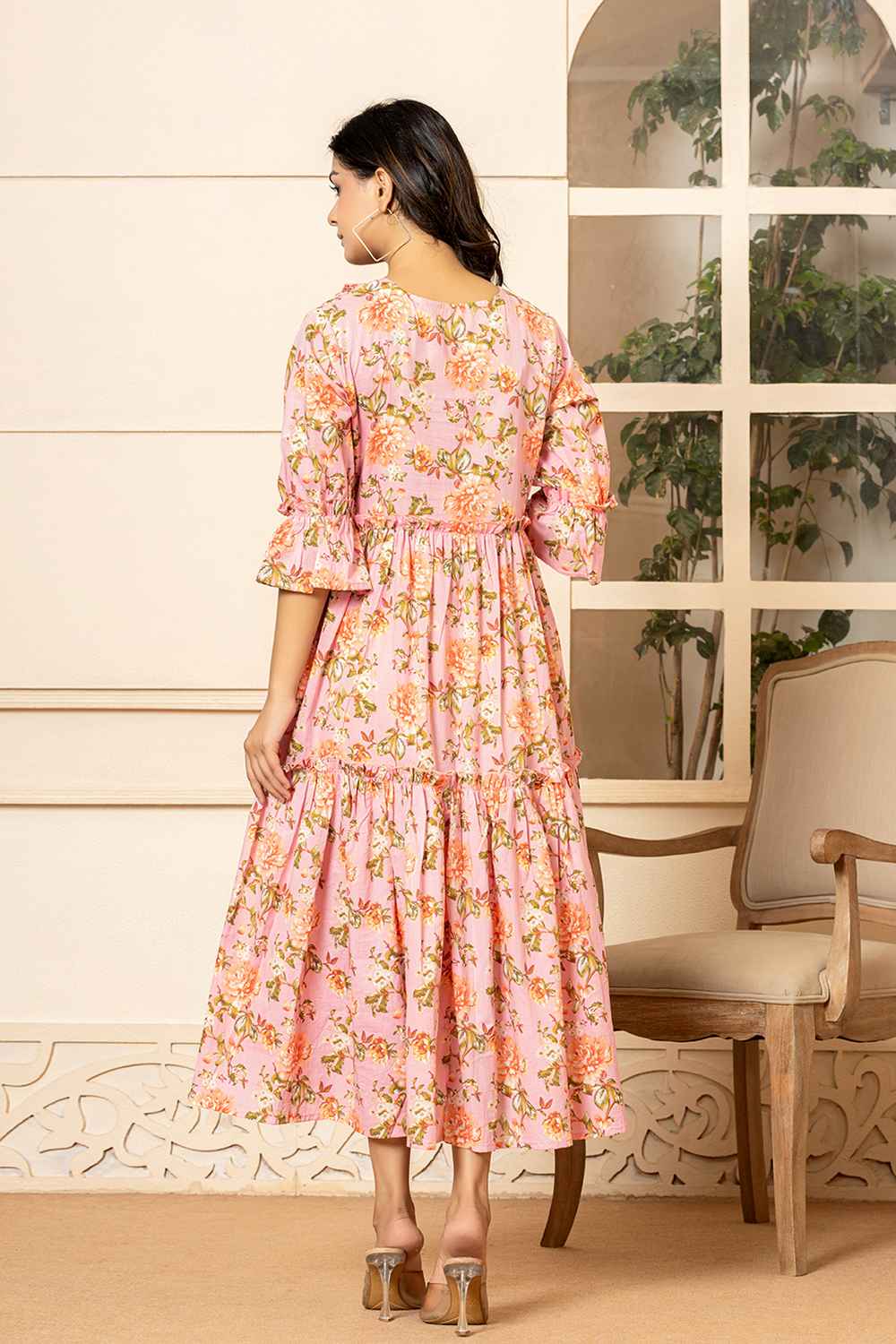 Pink Floral Print Pure Cotton Dress