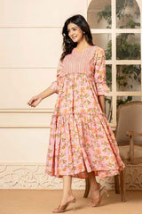 Pink Floral Print Pure Cotton Dress