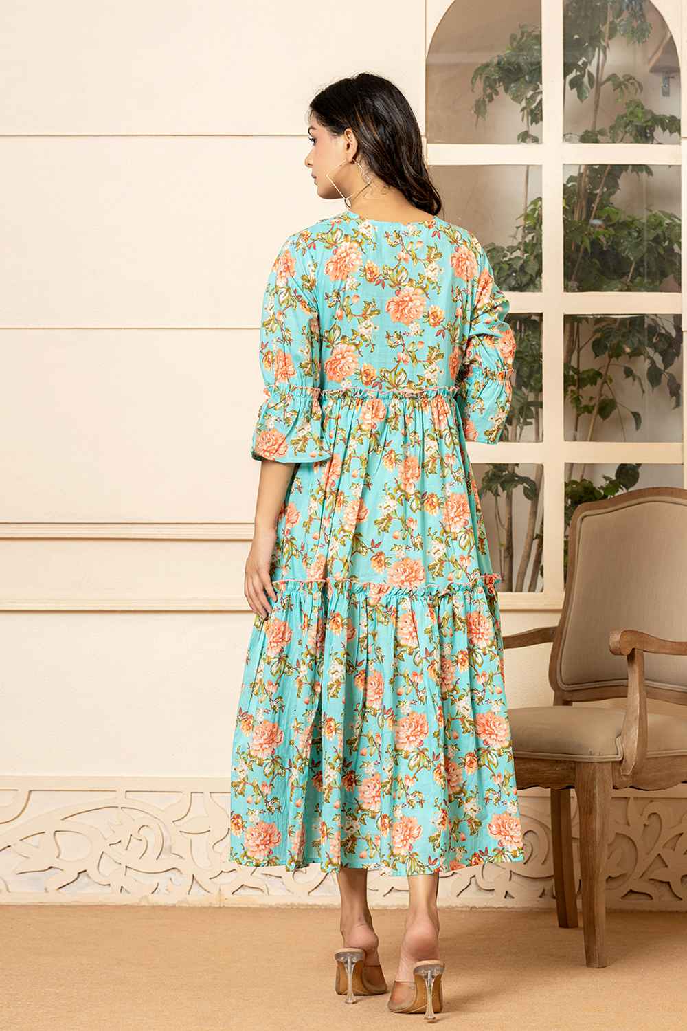 Green Floral Print Pure Cotton Dress