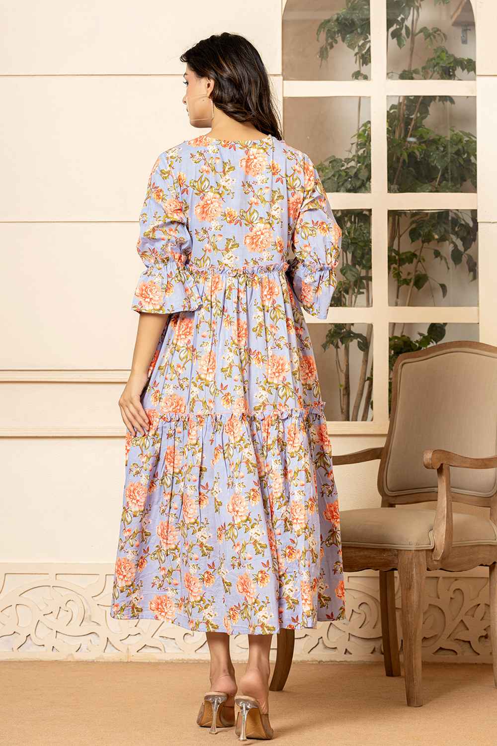 Violet Floral Print Pure Cotton Dress