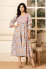 Violet Floral Print Pure Cotton Dress