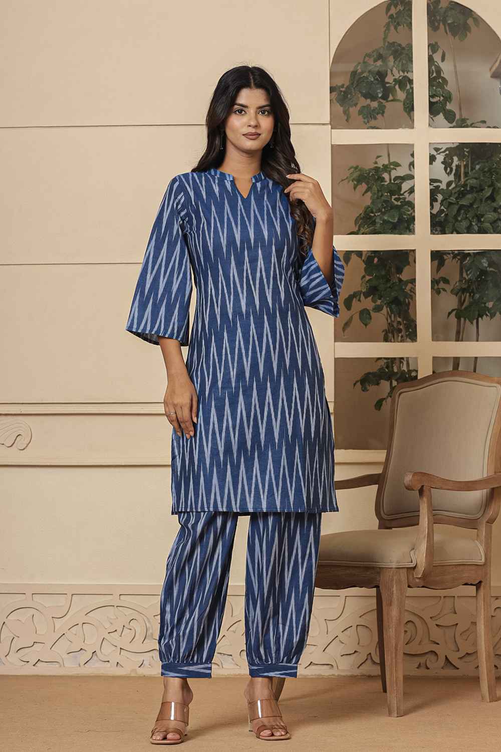 Blue Chevron Print Cotton Co-Ord Set