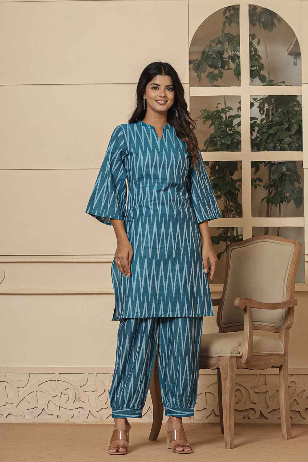 Turquoise Chevron Print Cotton Co-Ord Set