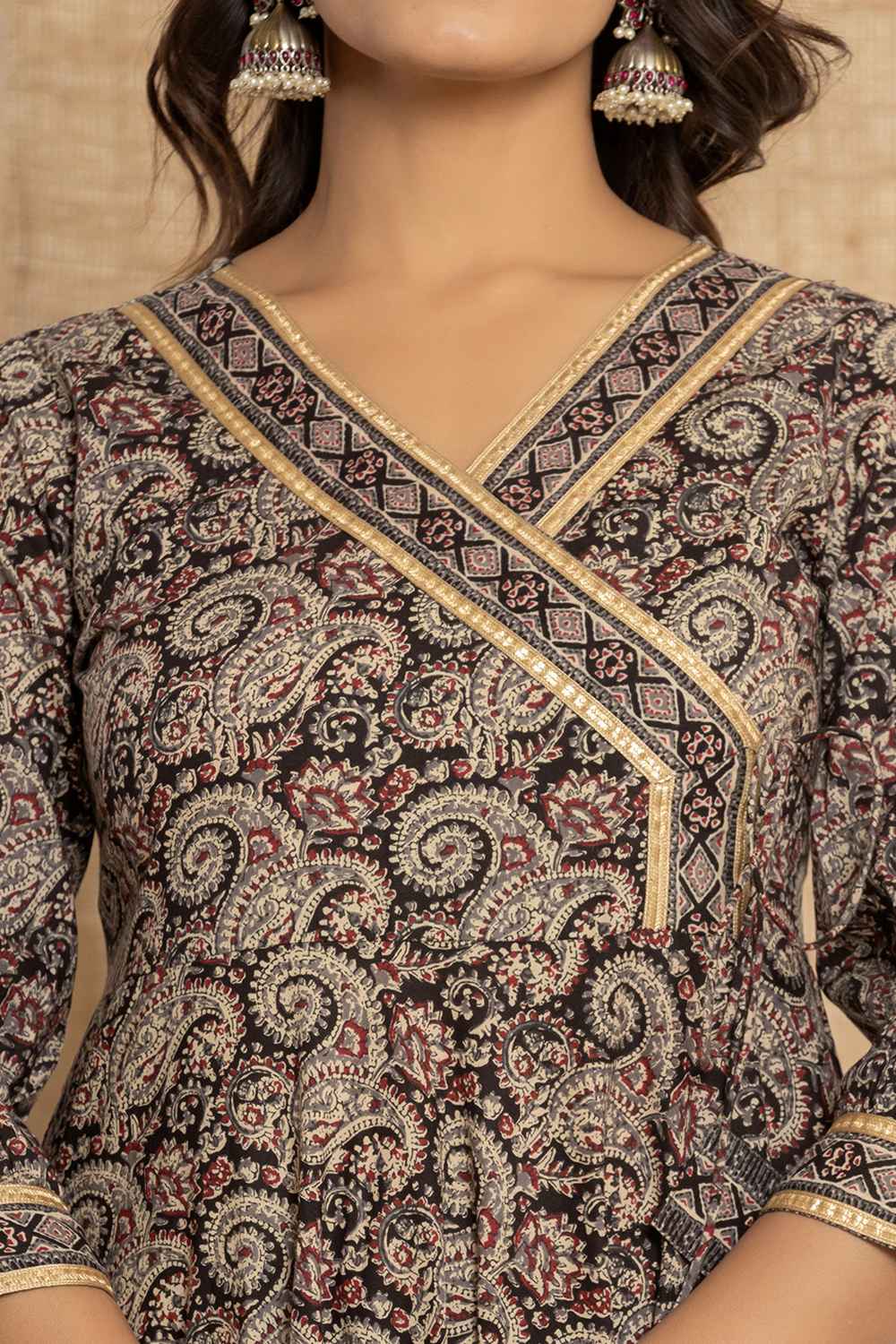 Black Paisley Print Pure Cotton Kurti Set