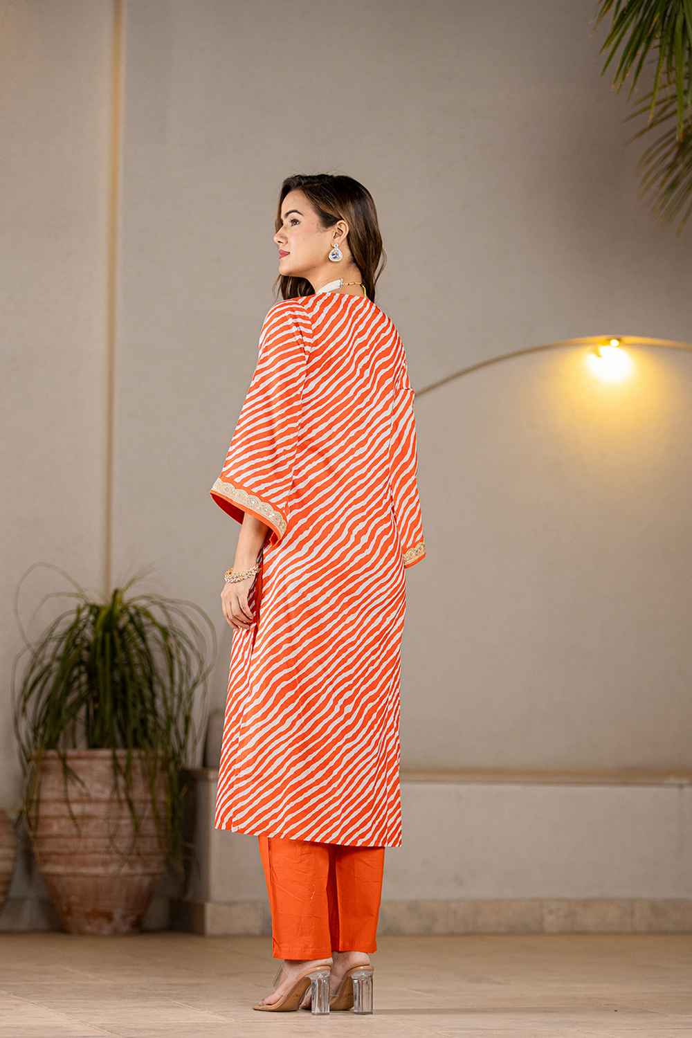 Orange Leheriya Patch Work Pure Cotton Kurta Set