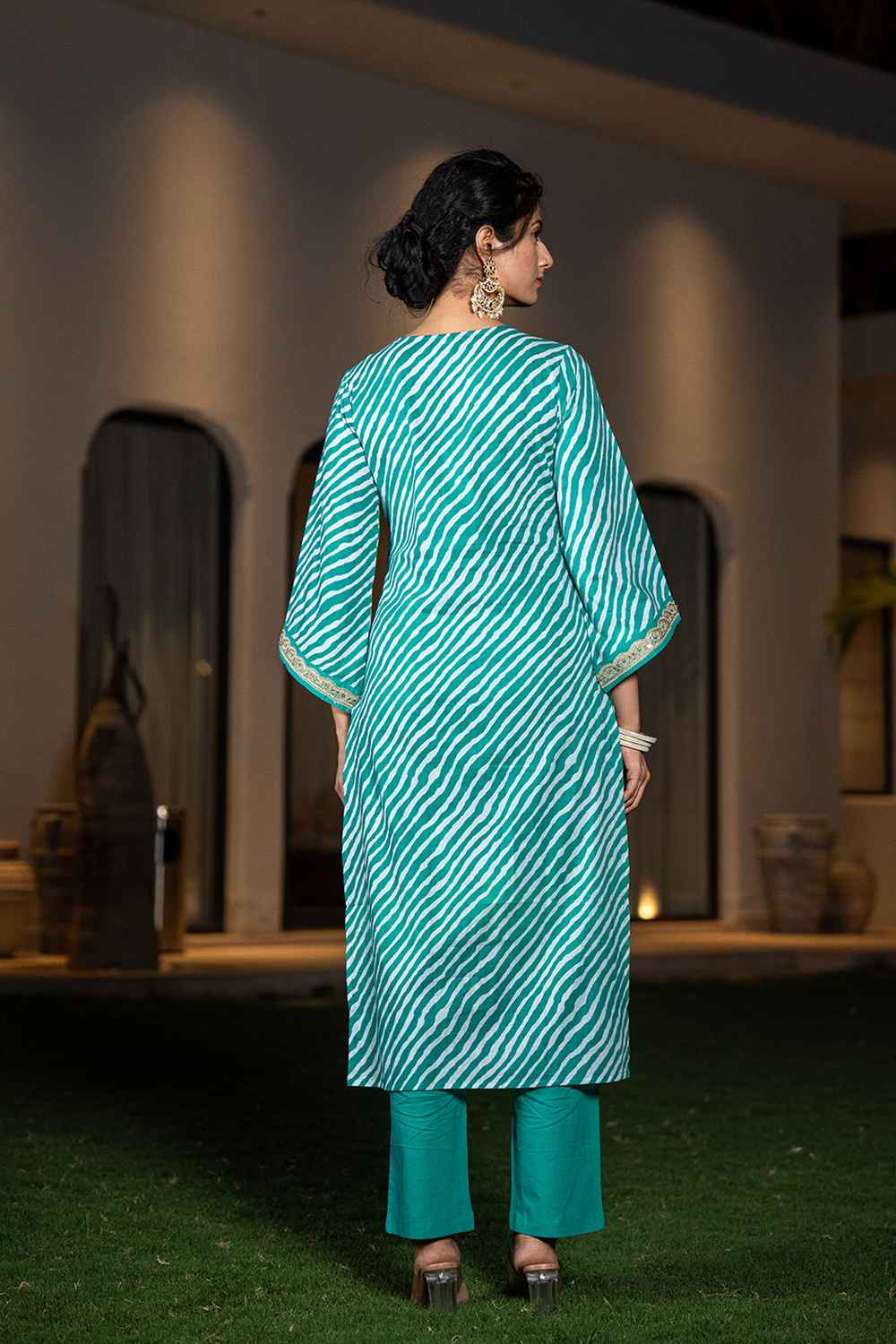 Green Leheriya Patch Work Pure Cotton Kurta Set