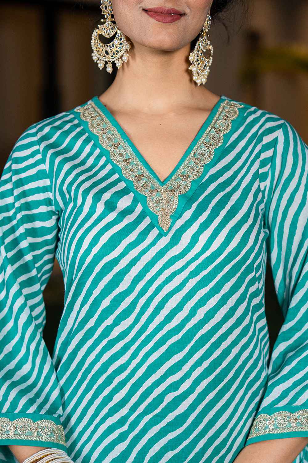 Green Leheriya Patch Work Pure Cotton Kurta Set