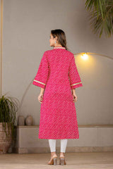 Pink Leheriya Embroidered Pure Cotton Kurti