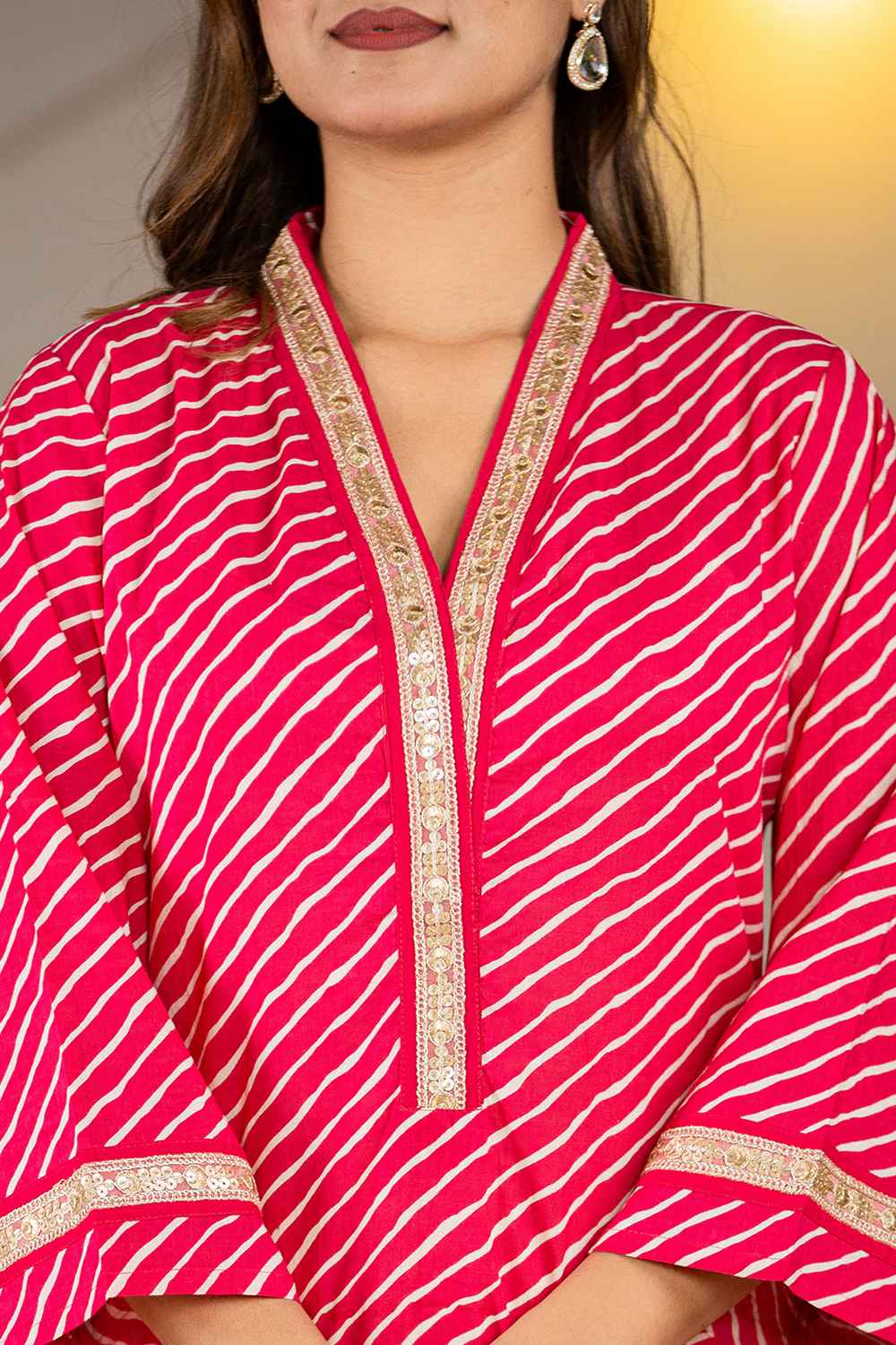 Pink Leheriya Embroidered Pure Cotton Kurti