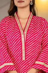 Pink Leheriya Embroidered Pure Cotton Kurti