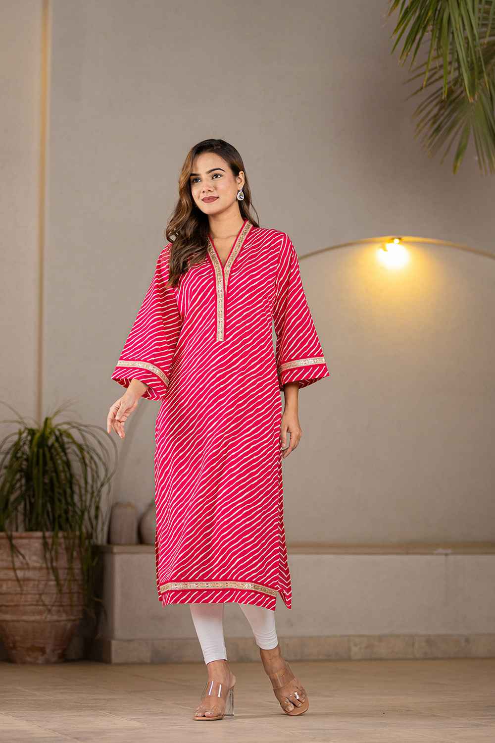 Pink Leheriya Embroidered Pure Cotton Kurti