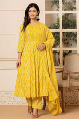 Yellow Ethnic Motifs Sequins Work Pure Cotton Kurta Set