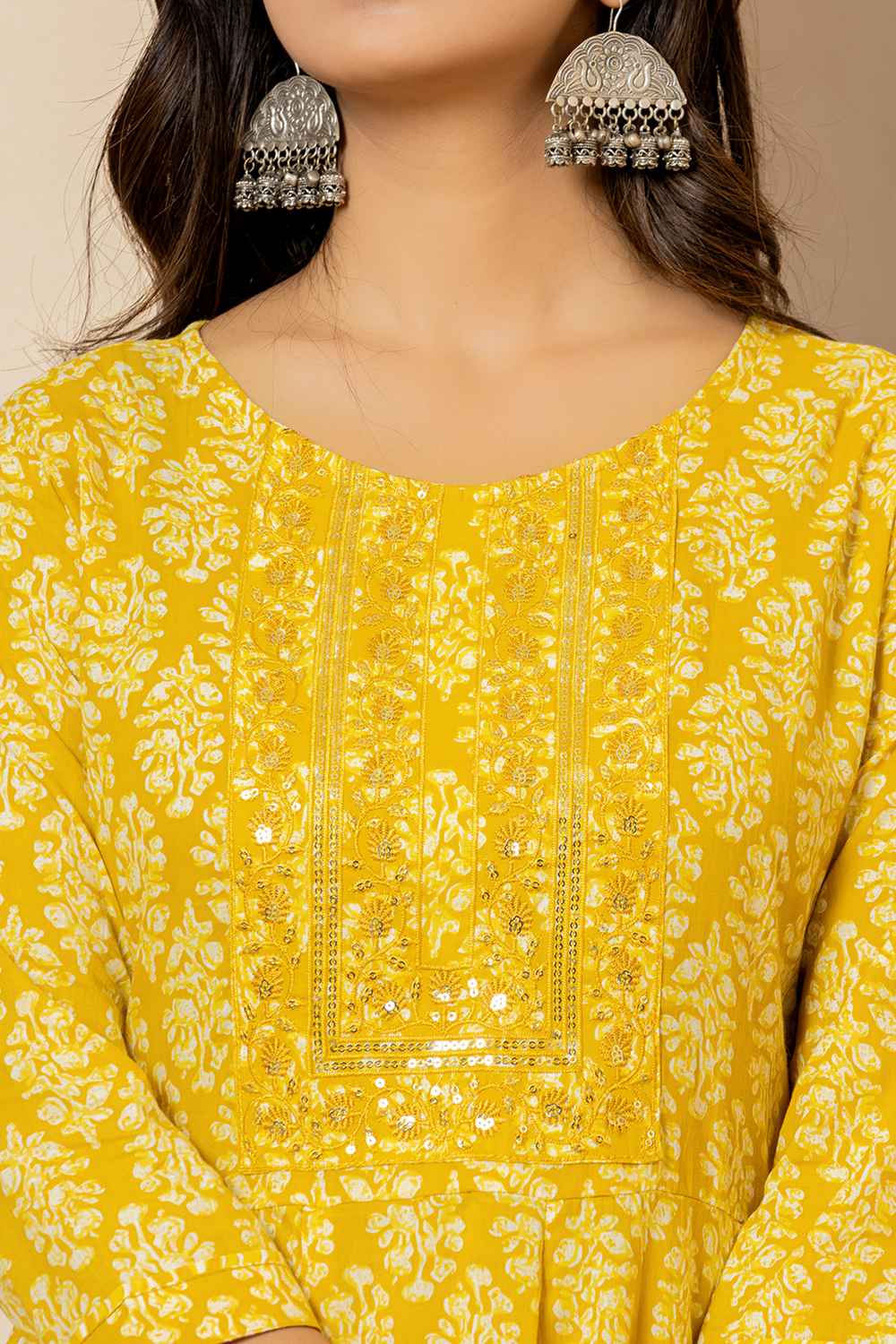 Yellow Ethnic Motifs Sequins Work Pure Cotton Kurta Set