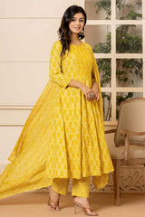 Yellow Ethnic Motifs Sequins Work Pure Cotton Kurta Set