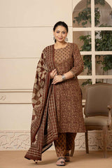 Brown Ethnic Motifs Sequins Work Pure Cotton Kurta Set