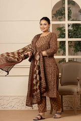 Brown Ethnic Motifs Sequins Work Pure Cotton Kurti Set