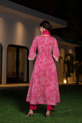 Pink Leheriya Lace Work Pure Cotton Kurta Set