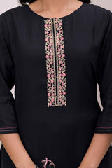 Black Solid Patch Work Silk Kurti Set