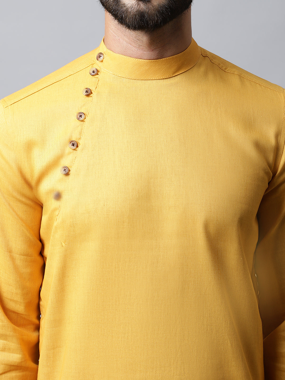 Men's Light Yellow Solid Full Sleeve Kurta Top