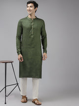 Buy Men's Green Art Silk Woven Thread Work Kurta Pajama Set Online