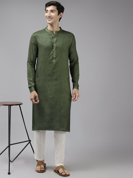 Buy Men's Green Art Silk Woven Thread Work Kurta Pajama Set Online