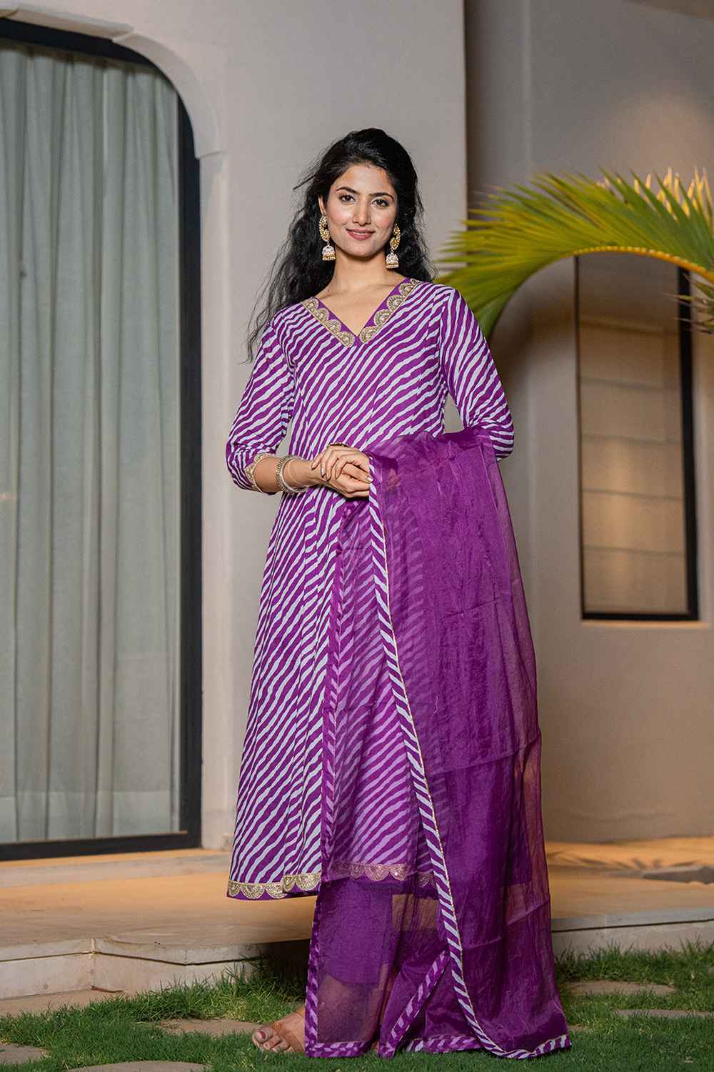 Violet Leheriya Lace Work Pure Cotton Kurta Set