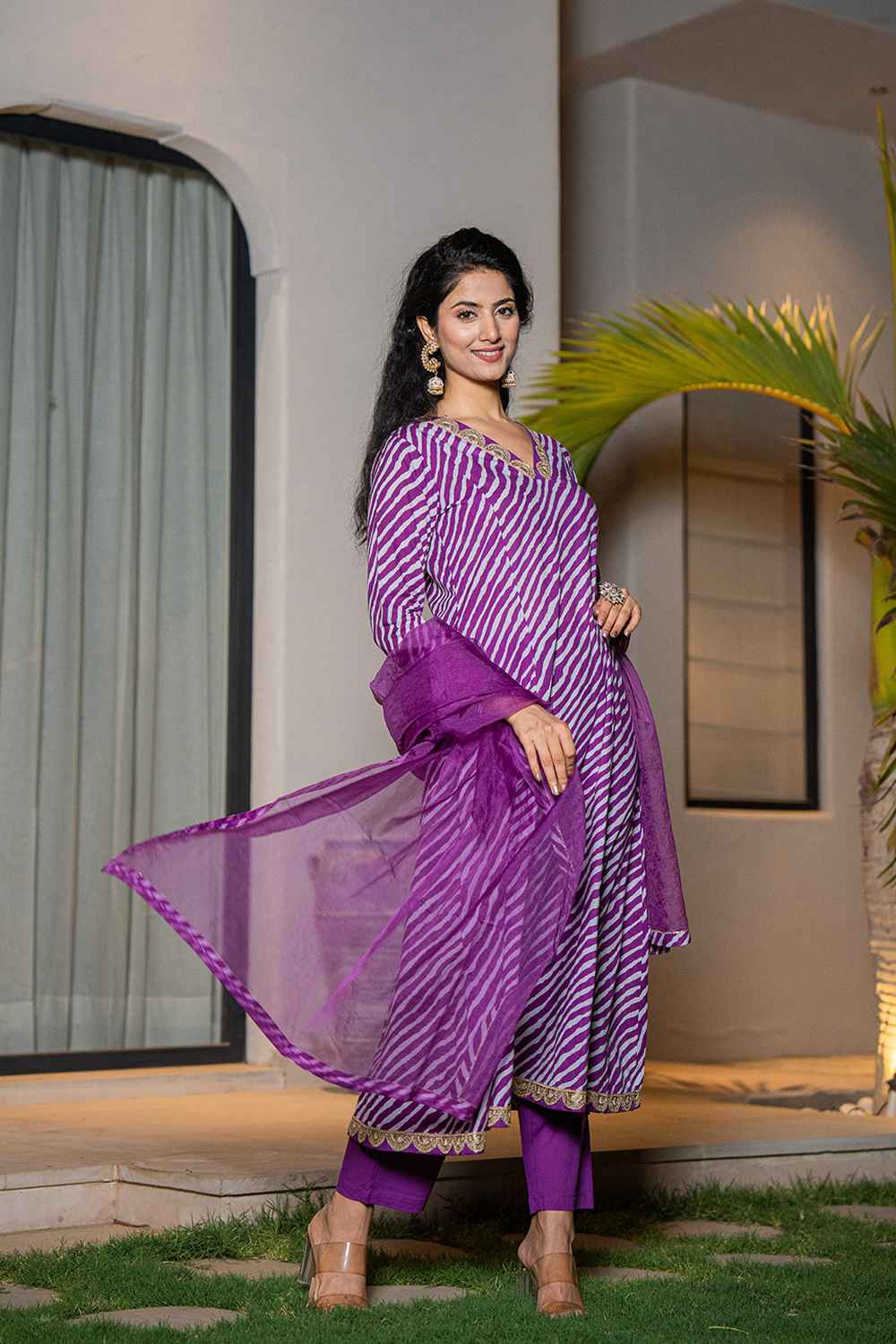 Violet Leheriya Lace Work Pure Cotton Kurta Set