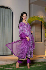 Violet Leheriya Lace Work Pure Cotton Kurta Set