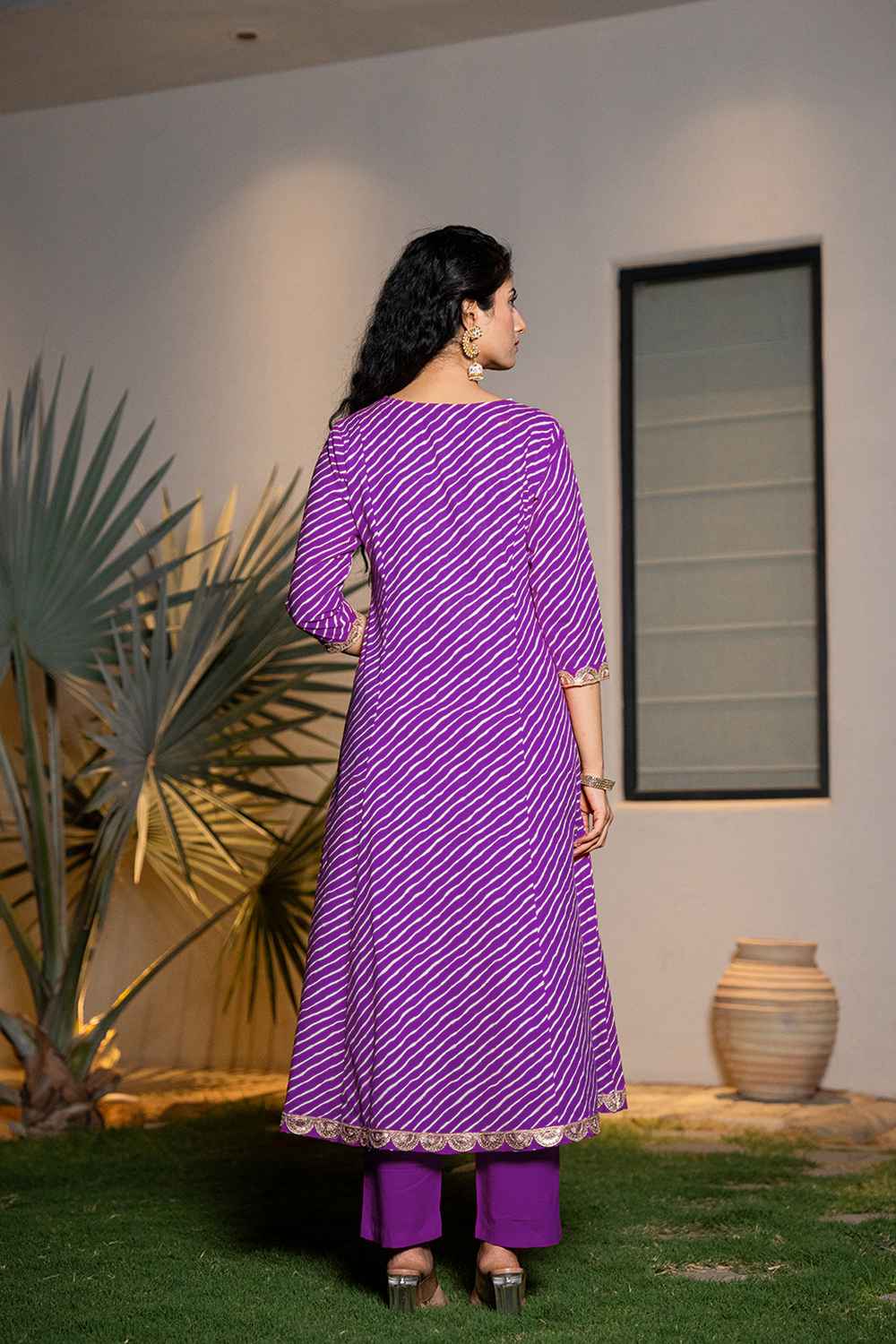 Violet Leheriya Lace Work Pure Cotton Kurta Set