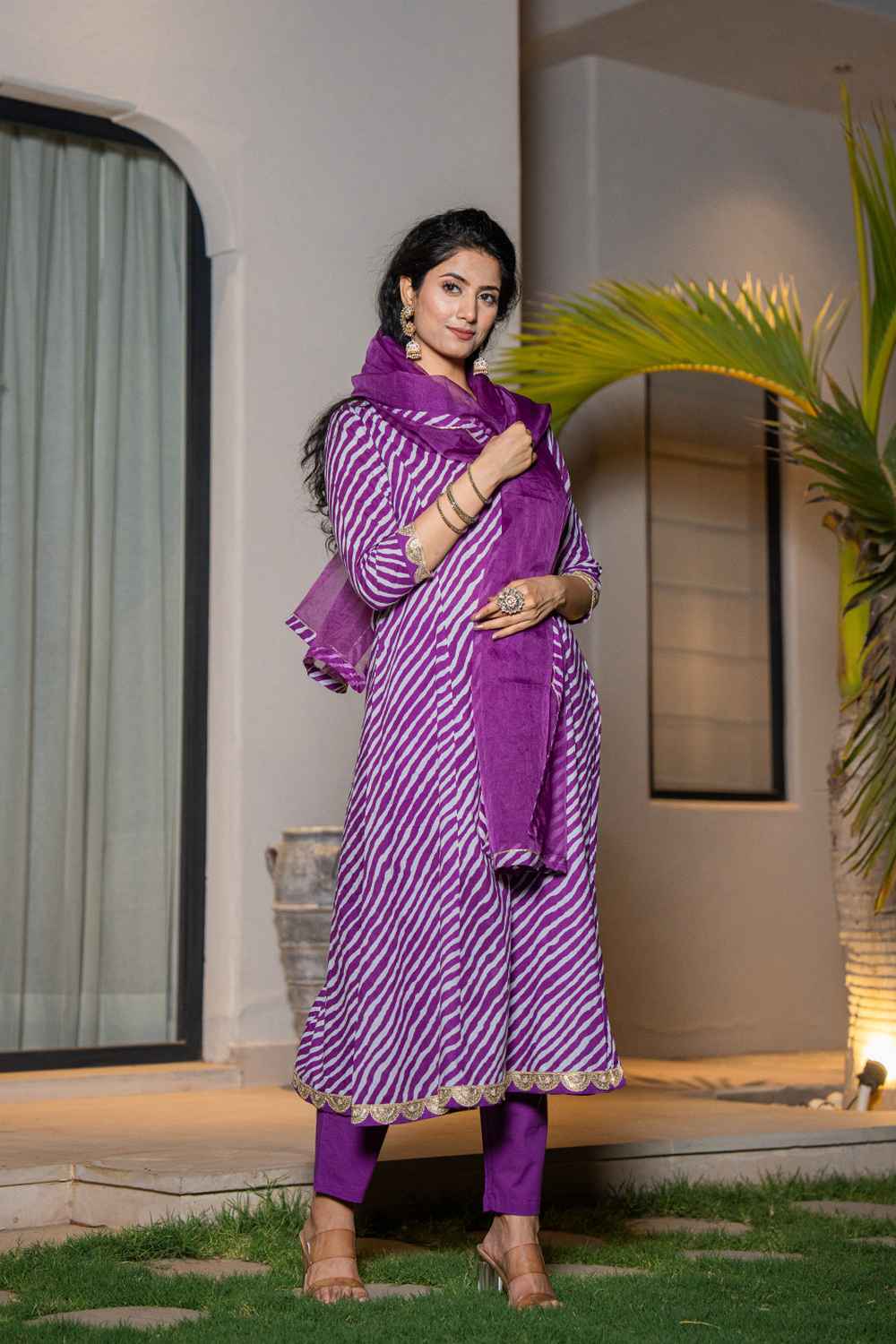 Violet Leheriya Lace Work Pure Cotton Kurti Set