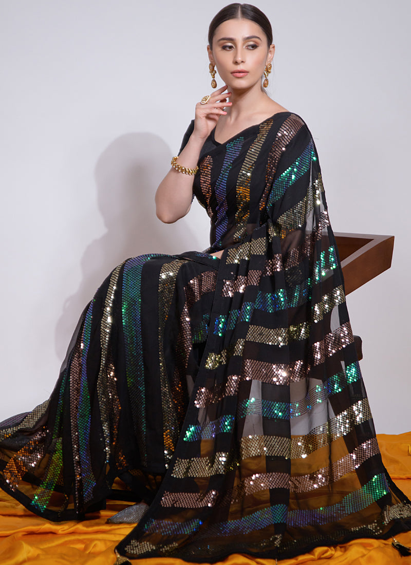 Black Georgette Embroidered Saree