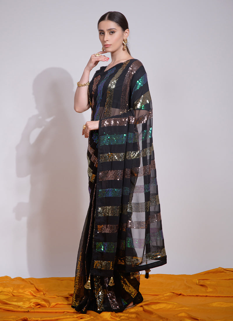 Black Georgette Embroidered Saree