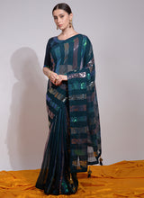 Teal Georgette Embroidered Saree